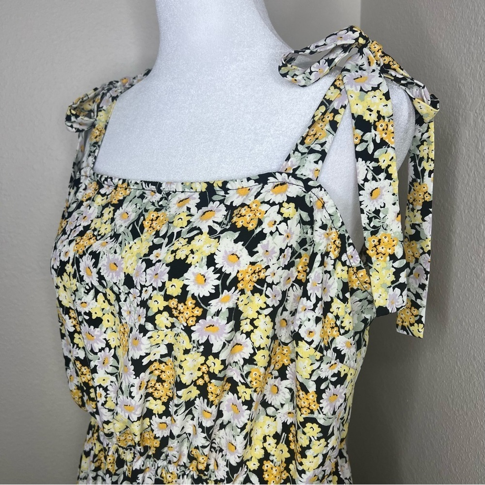 Social Standard by Sanctuary Black Yellow Floral Shoulder Tie Smocked Midi Dress - Picture 6 of 13